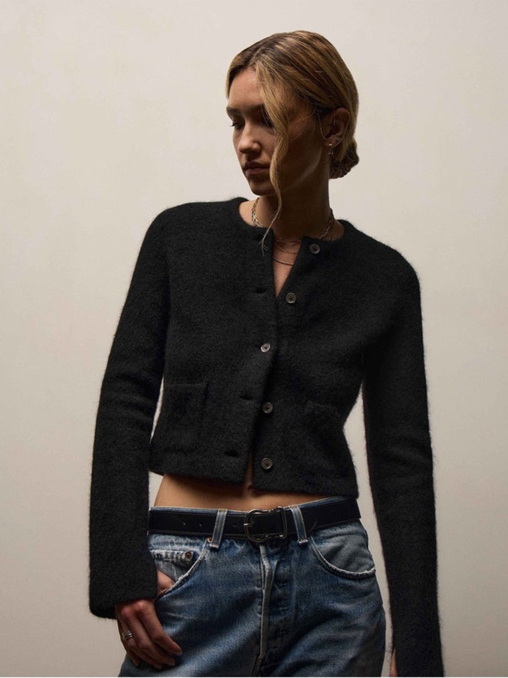 James Perse Cropped Cashmere Buttondown Cardigan Sweater Sz 1